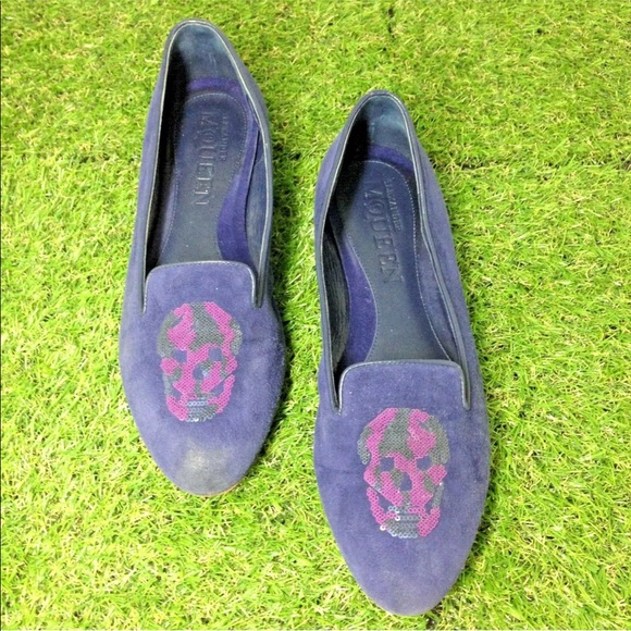 Alexander McQueen suede purple flats skull size 37 - Picture 2 of 4